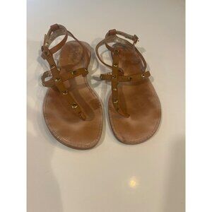 Lilly Pulitzer Tan Leather Sandals W/ Gold Stud Accents Size 7.5M